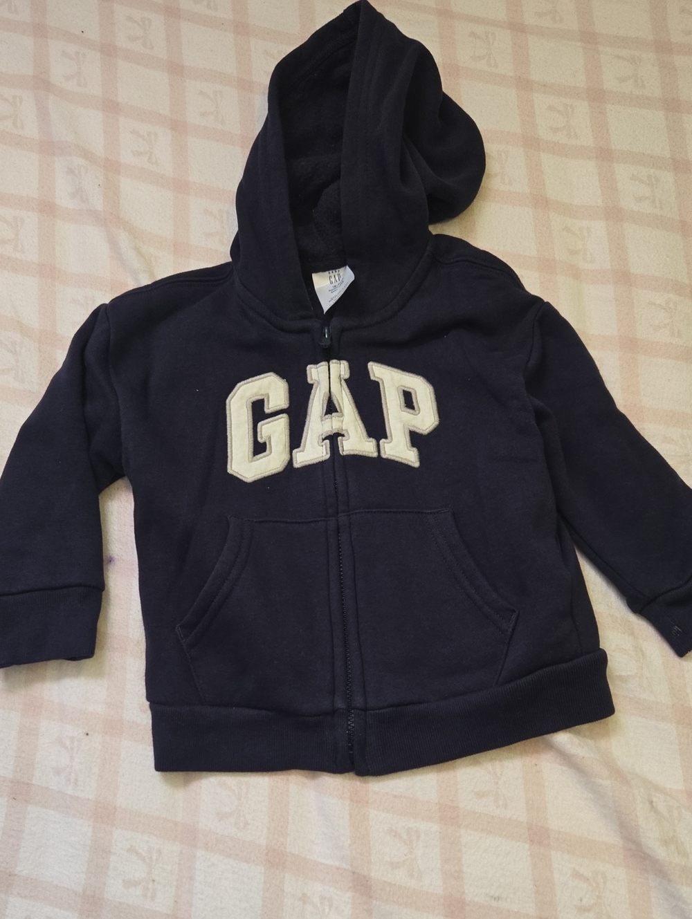 GAP Navy Zip Front Hoodie with Cream Logo